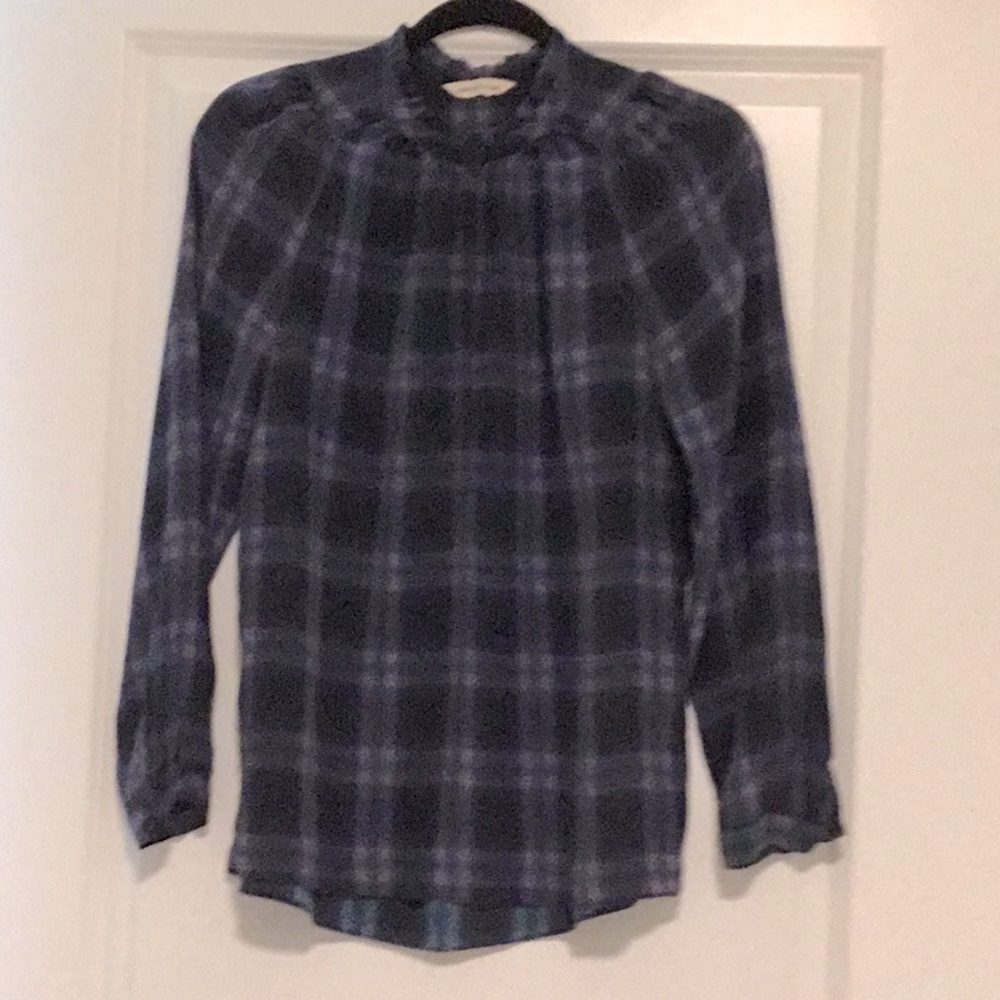 Silk blouse navy plaid